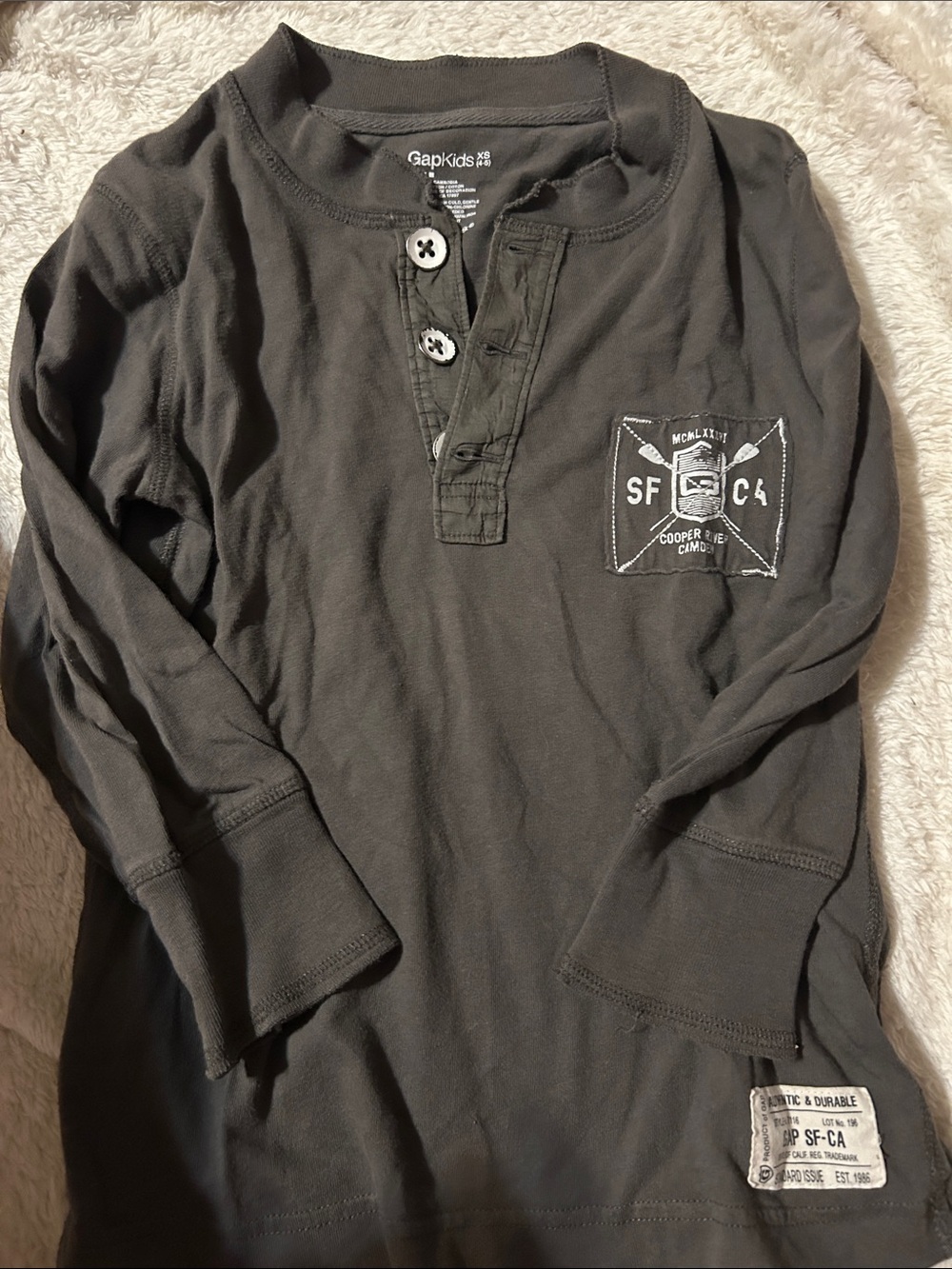 GAP Kids Long Sleeve Henley Shirt - Charcoal